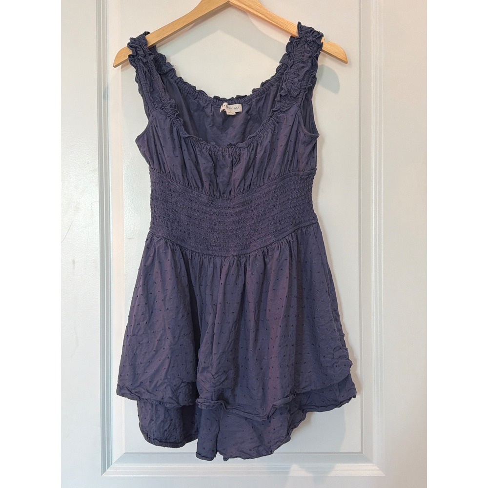 Aeropostale Navy Blue Swiss Dot Ruffle Smocked Romper Large Sleeveless Boho
